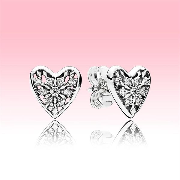 

love heart wedding stud earring cz diamond jewelry with original box for pandora 925 sterling silver heart-shaped earrings for wom3000, Golden;silver