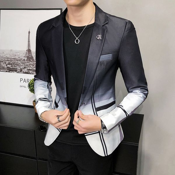 

men's suits blazers s jacket black formal slim fit plaid stitching casual longsleeved 230406, White;black