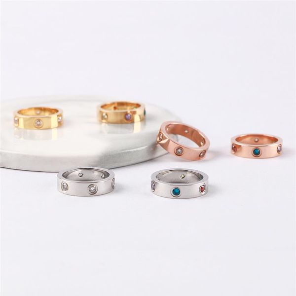

6 diamonds couple diamond ring titanium steel jewelry valentine's day gift size 6-11327c, Silver