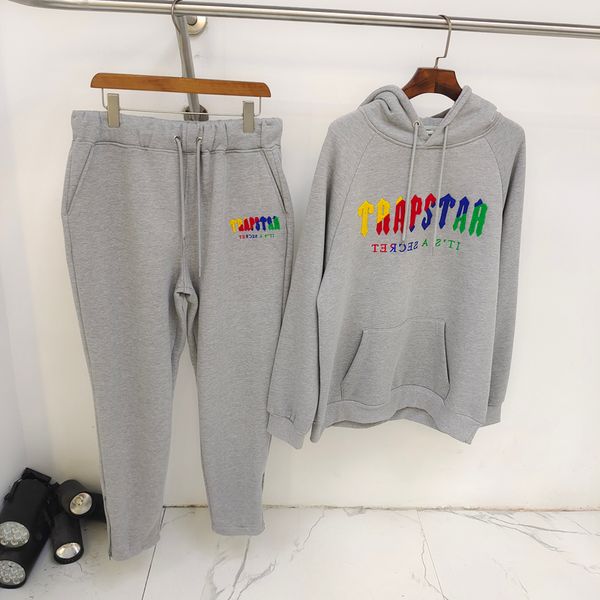 

2023 real p trapstar hoodies towel embroidery logo fleece sweatshirts pants set harajuku streetwear pullover coats, Black