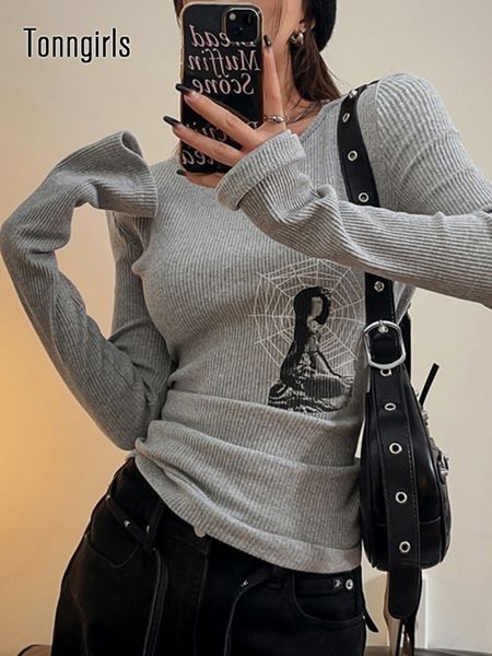 

women's tshirt onngirls grunge aesthetic shirt women elastic skinny ops y2k vintage crop ops print graphic shirts american retro shirts, White