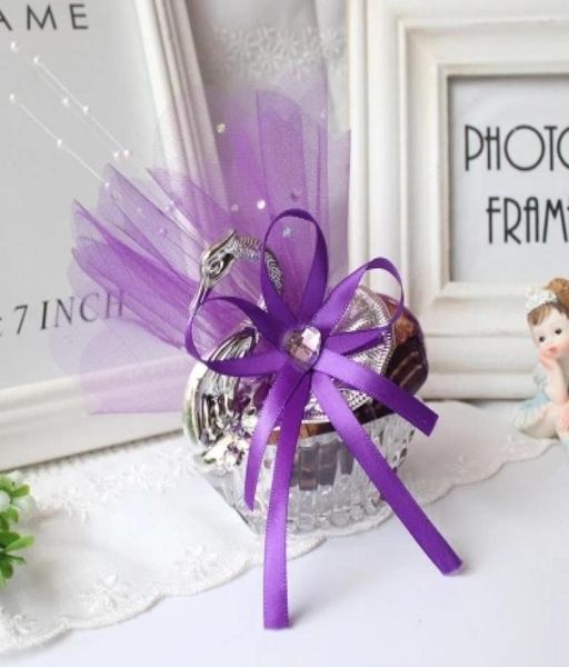 

special silver golden swan candy boxes deep purple gauze wedding gift jewely box sweetbox candy package wedding favors holders hig3053022