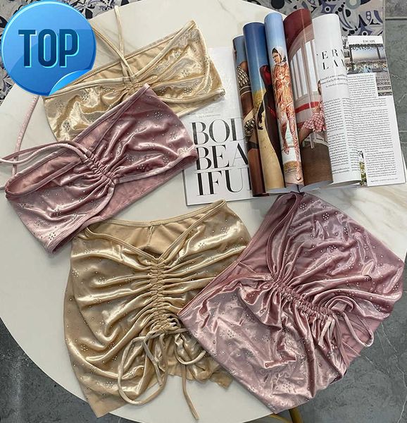 

jewelry crystals luxury bikinis two-pieces set swimwear women designer ruched skirt swimsuit female beachwear bathing suit xl brazilian biqu, Black