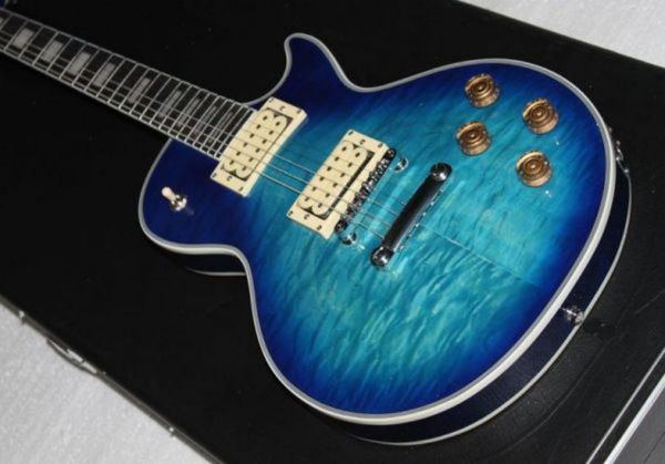 

factory musical instruments custom electric guitar with ebony board in blue wave .686