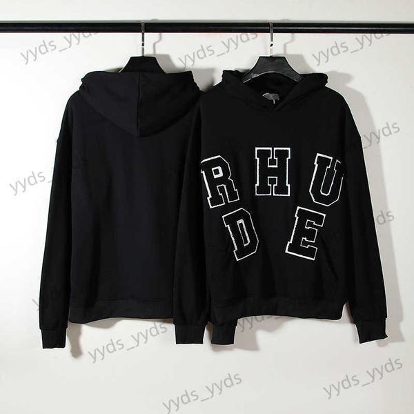 

men's hoodies sweatshirts rhu chenille patch letter towel embroidery high street embroidery hoodie for men and women t230406, Black