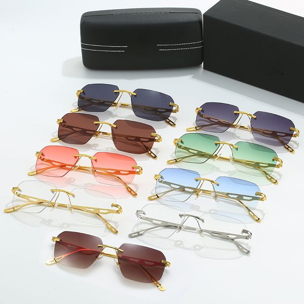 

casual mens summer sunglass suncloud sunglasses retro square sun glasses rimless metal hollow out leg design optical lens ladies glasses uv4, White;black