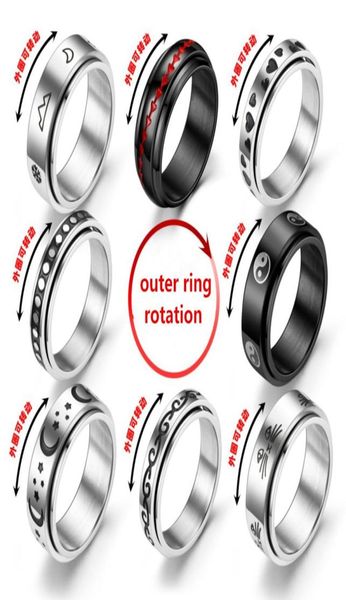 

anxiety ring for women men moon fidgets rings trend punk rings jewelry stainless steel anti stress ring rotate gift4424124, Silver