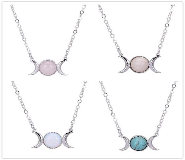 

fahsion silver plated natural stone necklace sun moon opal turquoise pink crystal pendant necklace for women jewelry7687567