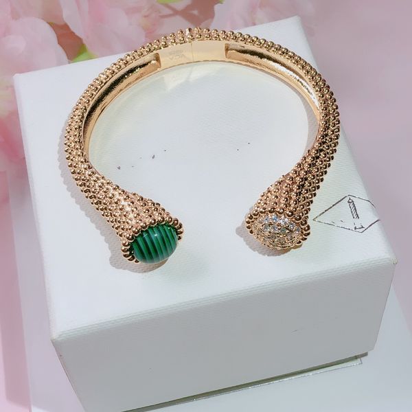 

vintage bangle bracelets green malachite gold copper double round circle charm open bangle for women with box party gift, Black