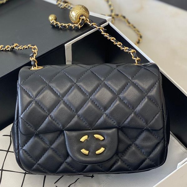 

Women Sheepskin Shoulder Bag Diamond Lattice Crossbody Bags Interior Zipper Pocket Handbag Gold and Silver Logos Available 17 or 20cm, C2-13x17x8cm