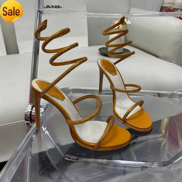 

rhinestone snake strass stiletto sandals rene caovilla cleo 95mm evening shoes women's high heels ankle wraparound luxury designer fact, Black