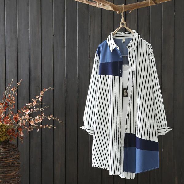 

women's blouses shirts spring korea fashion women's long sleeved polo collar striped shirt full matching casual loose women's, White