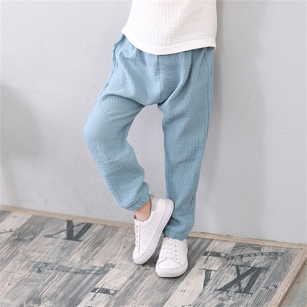 

leggings tights 2 7 yrs linen pleated baby boys girls summer cotton harem baggy pants kids clothes children sweatpants trousers breathable 2, Blue