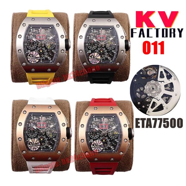 

kv factory watches kvf 011 titanium / rose gold eta7750 automaticr chronograph men watch skeleton dial rubber strap gents wristwatches, Slivery;brown
