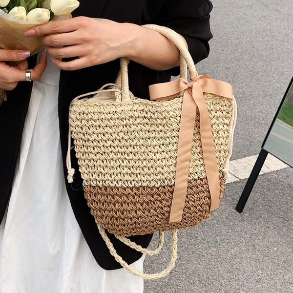 

shoulder bags fashion women bag girl large straw crossbody lightweight breathable with bowknot ornament for gift