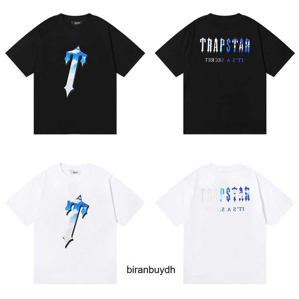 

men's t-shirts new jinmei fashion trapstar blue sky and white cloud hd pattern double yarn pure cotton casual shorts t-shirt for men wo, White;black
