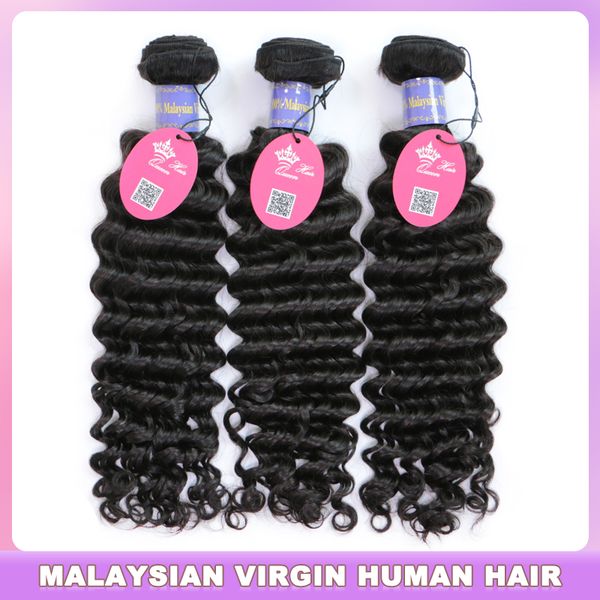

malaysian hair 100% deep wave weave human hair bundles natural color virgin raw hair extensions queen hair official store, Black