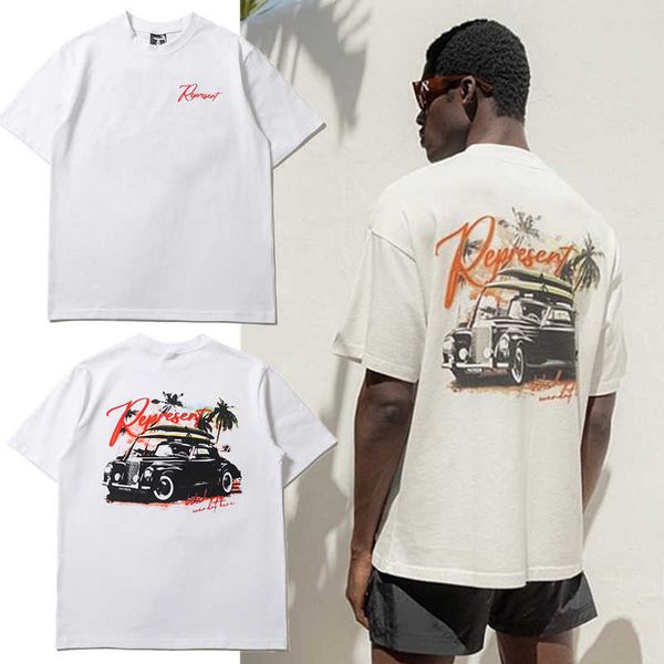 

men's t-shirts represent trendy american represent california exclusive coconut tree classic car print short sleeve couple casual t-shi, White;black