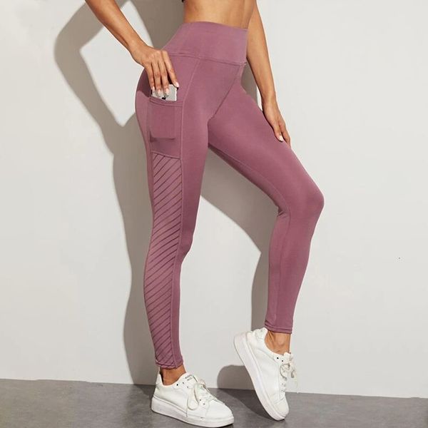 

women's leggings women's sports fitness seamless mesh sports pocket legs women's fashion high waist legs women's yoga ru, Black