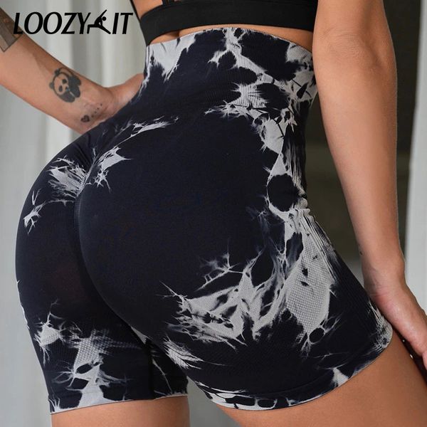

yoga outfit tie dye shorts marble gym women push up sports fitness tights breathable high waist booty 230406