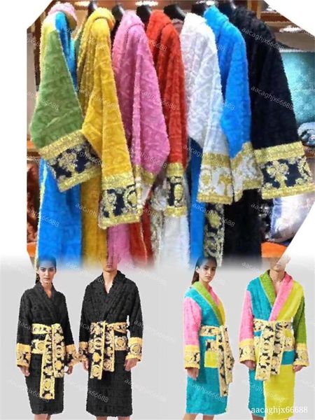 

2023 new pure cotton bathrobe men's trendy brand bathrobe women's bathrobe couple same bathrobe multicolor rainbowone size fits al, Black;white