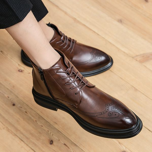 

boots leather shoes mens boots winter formal leather oxford shoes dress business boots chelsea autumn ankle boots mens 230406, Black