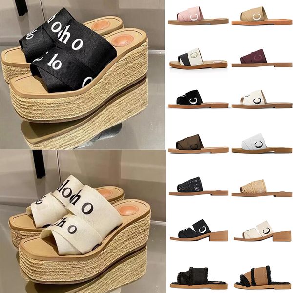 

slipper luxury designer sandals lady slides branded women woody tote shoes platform wedge mule in canvas dhgate summer slippers summer beach, Black