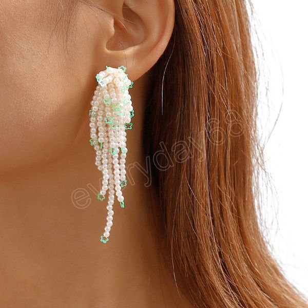 

women's trendy imitated pearl dangle earring jewelry exquisite stars earrings vintage long tassels jewelry romantic classic beaded earr, Silver