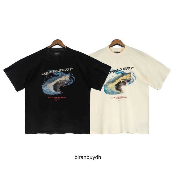 

men's t-shirts washed old shark vintage short sleeve high street loose couple t-shirt fashion brand, White;black