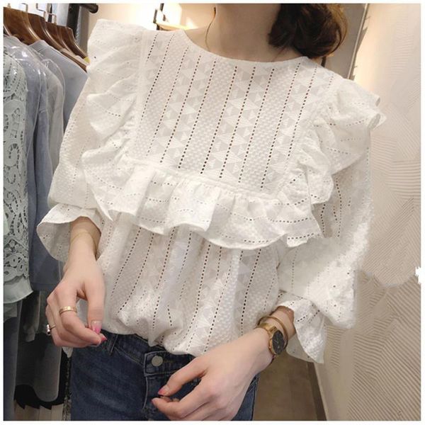 

women's blouses shirts spring summer women's and shirts hollow embroidered loose blouse ruffled white sweet lace shirt d315 23040