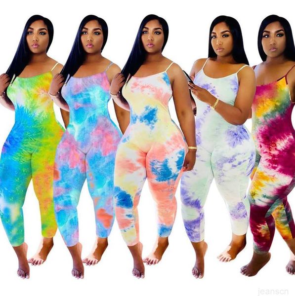 

women jumpsuits tie dyed pants desinger gradient vest summer plus size 3xl rompers sleeveless skinny bodysuits casual leggings, White