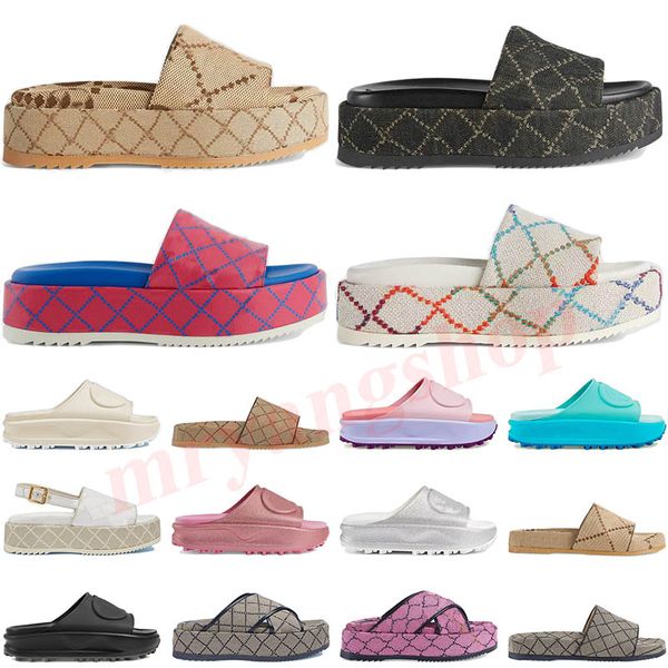 

sandals 2023 designer slippers mens women embroidered canvas slides luxurys floral slipper leather rubber 60mm canvas covered platform sanda, Black