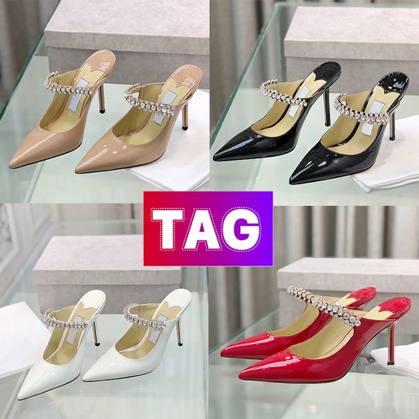 

classic london dress shoes designer high heel luxury women shoes with crystal strap slides stiletto heels bing 100 85 65 mules crystal strap, Black