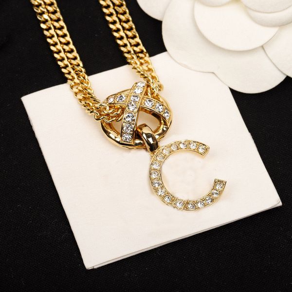 

2023 luxury quality charm pendant necklace with diamond double layers in 18k gold plated have box stamp ps7793a, Golden