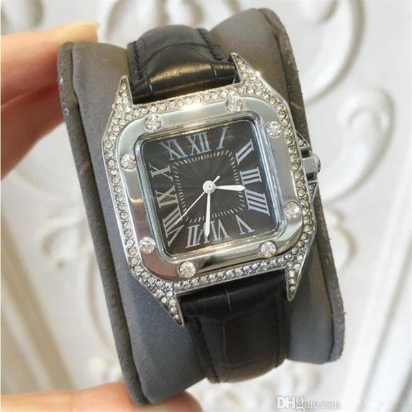 

luxury diamonds dial women watch hip hop iced out ladies quartz watches 32mm waterproof square rose gold female wristwatch busines1976, Slivery;brown