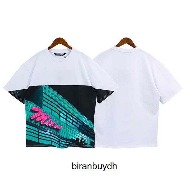 

men's t-shirts angels23ss summer perspective three-dimensional color-blocking office light sign printing leisure couple t-shirt, White;black