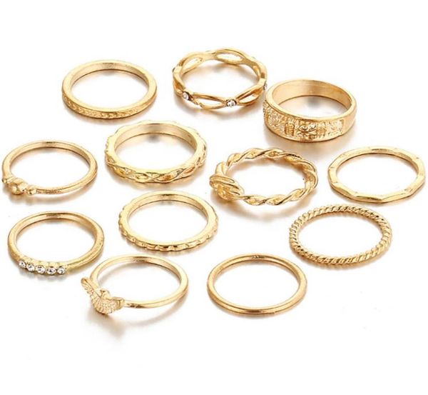 

12pcsset new vintage gold knuckle rings for women girls midi finger ring zircon ring mix size party gifts jewelry hz9553629, Silver