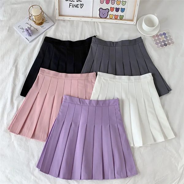

skirts black female summer high waist gothic antiglare aline pleated short purple ins ulzzang 230404