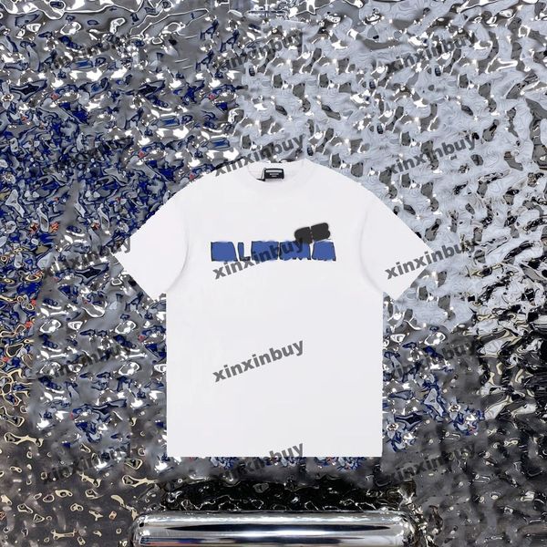 

xinxinbuy men designer tee t shirt 23ss paris double letter lock catch short sleeve cotton women black white blue gray m-2xl, Black;brown