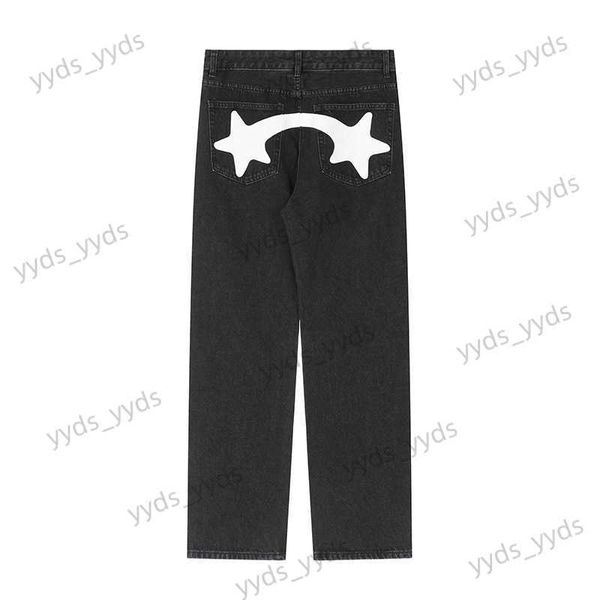 

men's jeans fashion style simple white star print denim pants fashion old casual straight sleeve denim pants men's youth t230406, Blue