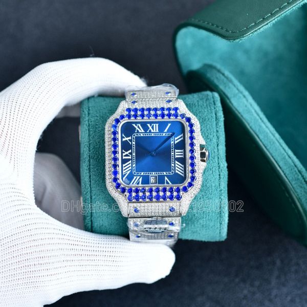 

automatic watch digner watch fashion moissanite diamonds watchs for man wristwatch montre de luxe diamond wristwatch mechanical 8215 movemen, Slivery;brown