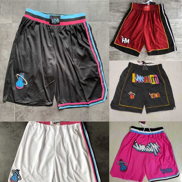

miami''heat''men throwback basketball shorts pocket, Black