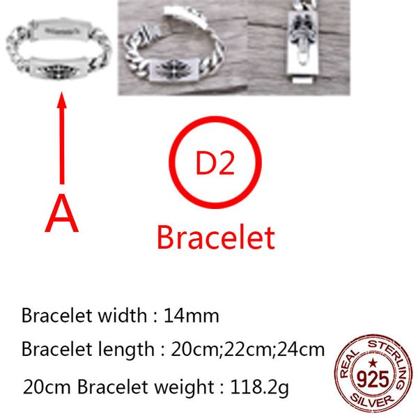 

d2 s925 sterling silver bracelet trend smooth cross flower sacred sword letter personalized punk hip hop jewelry style gift for lovers, Golden;silver