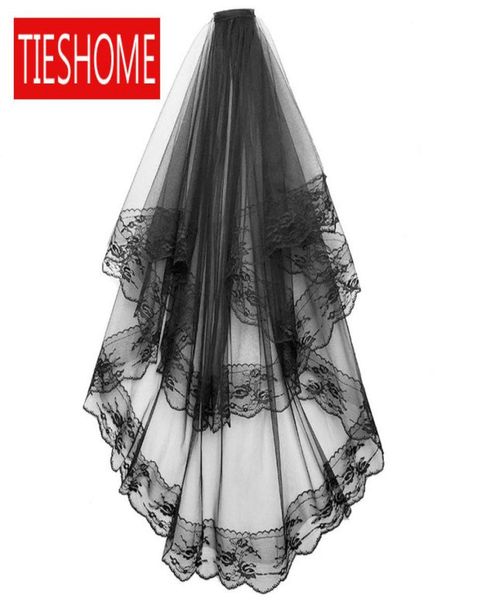 

bridal veils wedding accessories white ivory fashion short two layer lace veils with comb appliques 651730, Black