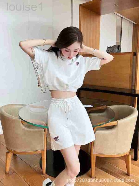

women's knits & tees designer 23 spring/summer new fashion casual set short paired with wide leg shorts to reduce age and show weight t, White