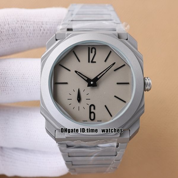 

new octo finissimo titanium case watch 102713 miyota automatic mens watch 41mm gray dial gents fashion sport watches stainless steel bracele, Slivery;brown