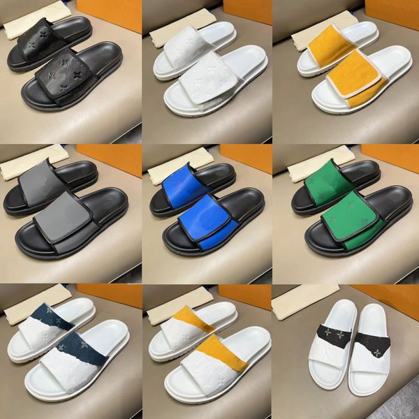 

2023 designer luxury printed letter flat slide slippers l family classic womens mens 100% leather outerdoor breathable casual slides sandals, Black