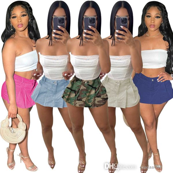 

new fashion womens casual pleated jeans stretch pants skirt for 2023 summer, Black