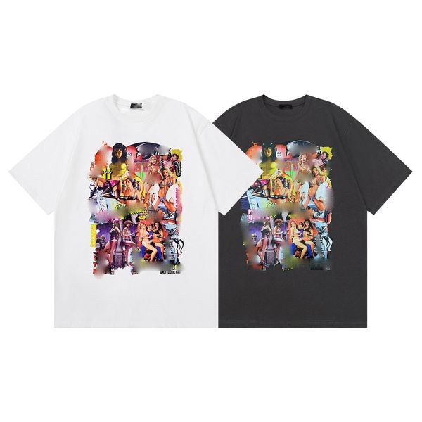 

men t shirt summer male short sleeve we11done couple poster oil painting graffiti tshirt hip hop tees high street series streetwear, White;black