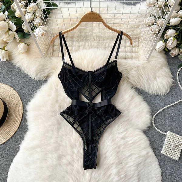 

nxy plaid bodysuits women sleeveless slim underwear jumpsuits fashion ladies hollow out backless playsuits 230328, Black;white